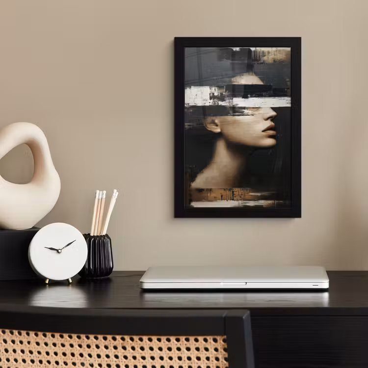 Poster met lijst - Gezicht - Vrouw - Zwart - Abstract — 3