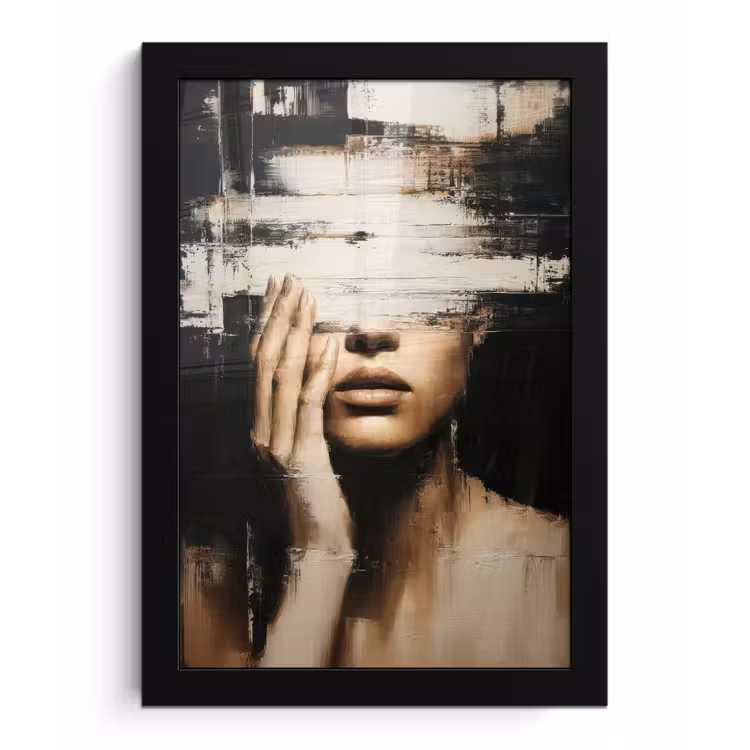 Poster met lijst - Hand - Gezicht - Strepen - Abstract — 1