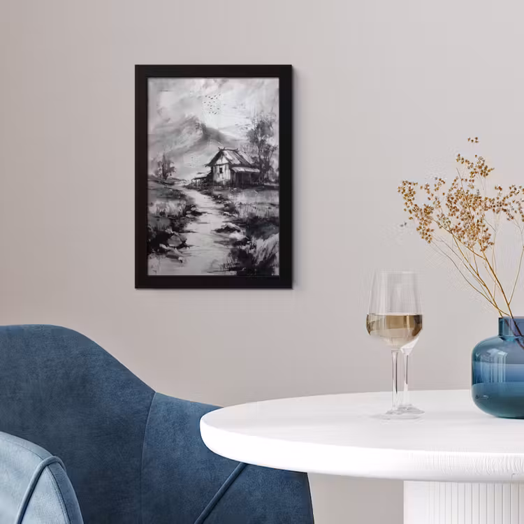 Poster met lijst - Hut - Grijs - Bergen - Mistig — 2