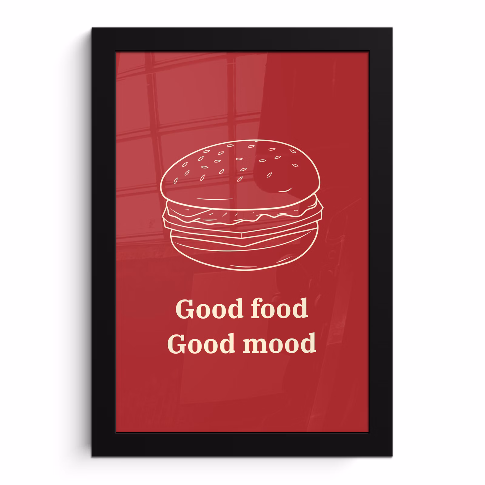 Poster met lijst - Dieprood - Lijntekening - Tekst - Hamburger — 1