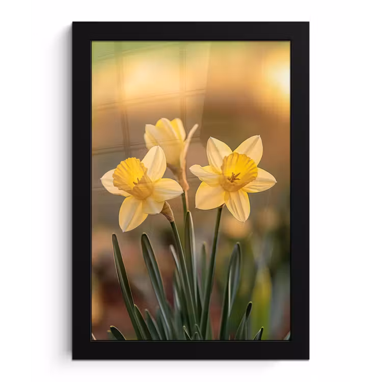 Poster met lijst - Bloemen - Geel - Wazig — 1