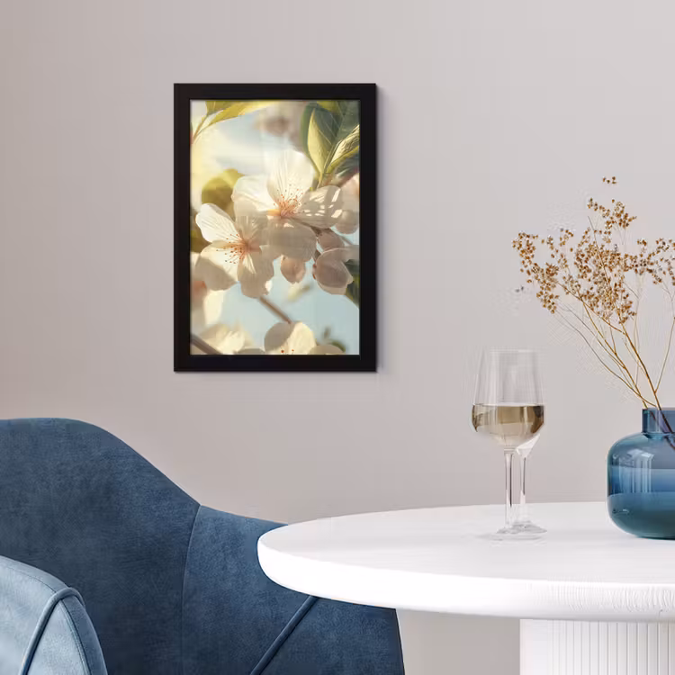 Poster met lijst - Bloesems - Wit - Zonnestralen - Bloemblaadjes — 2