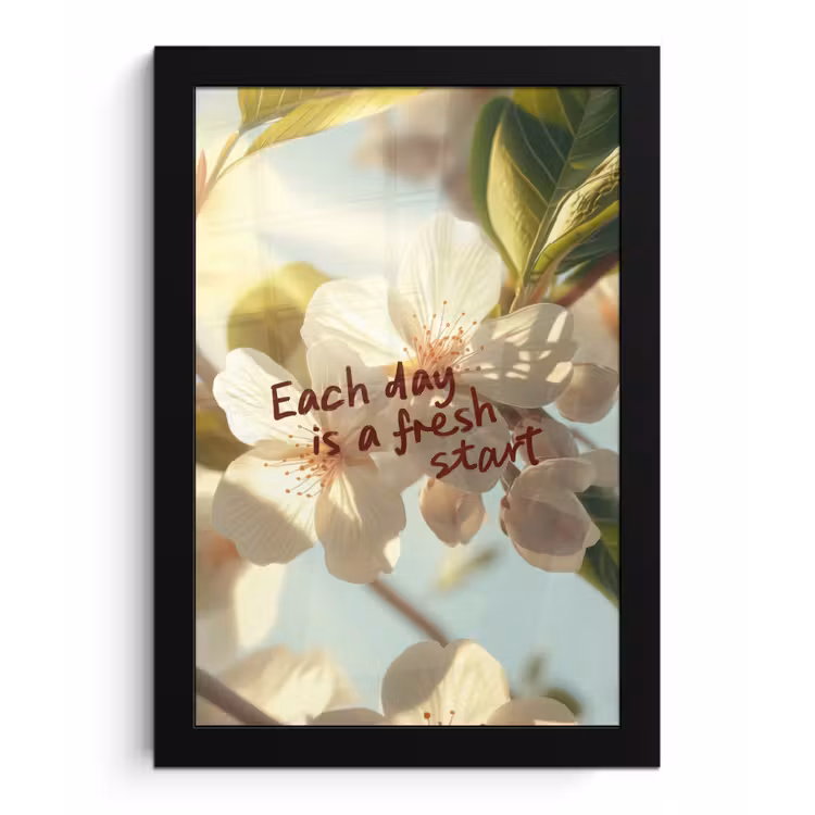 Poster met lijst - Bloesems - Zonlicht - Quote - Wit — 1
