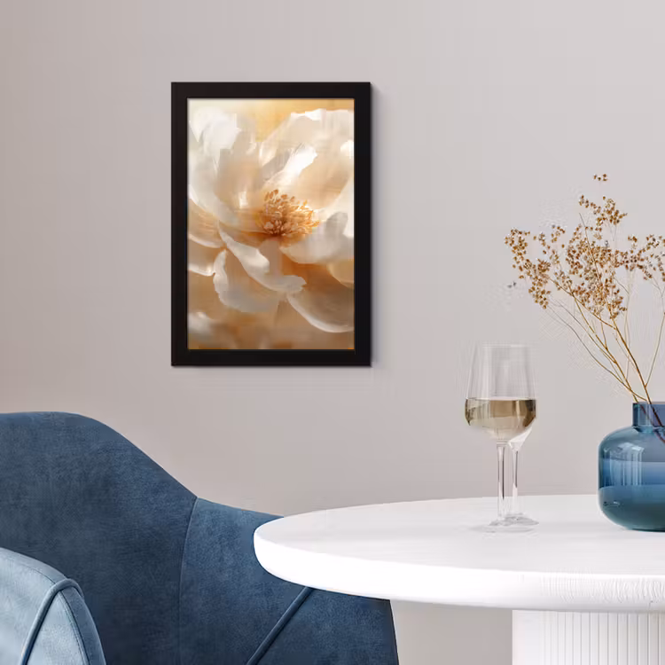 Poster met lijst - Close up - Pioenroos - Wit — 2