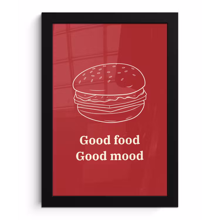 Poster met lijst - Dieprood - Lijntekening - Tekst - Hamburger — 1