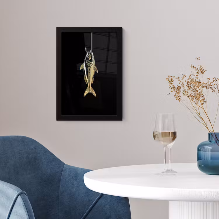 Poster met lijst - Goud - Vis - Haak - Zwart — 2