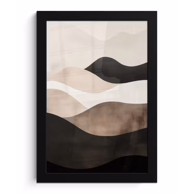 Poster met lijst - Abstract - Landschap - Golven - Crèmekleur — 1
