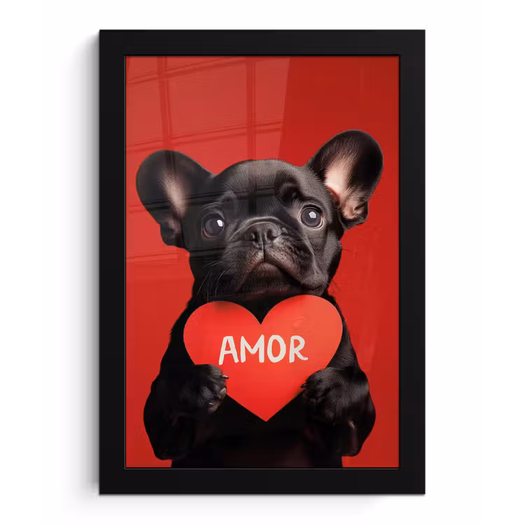 Poster met lijst - Amor - Hond - Hartje - Rood — 1