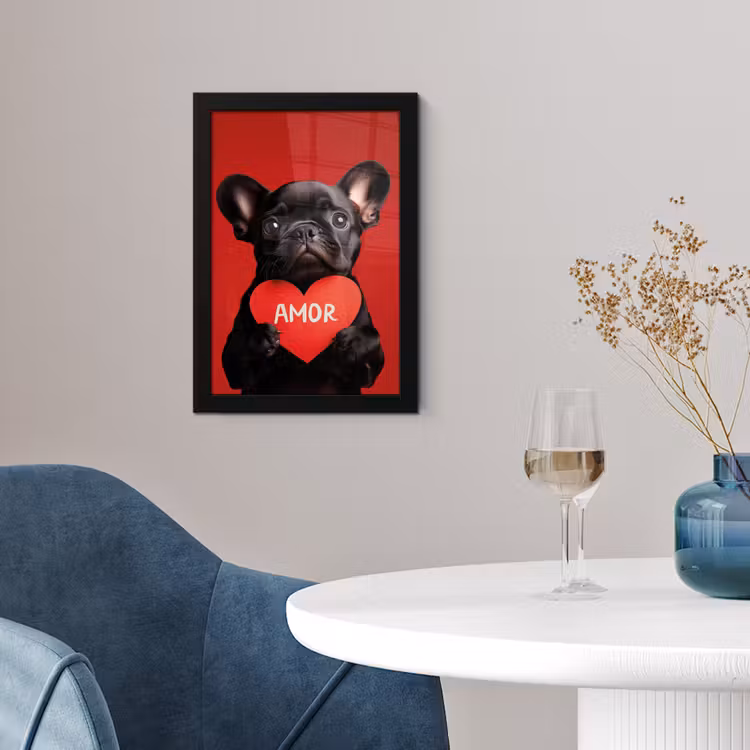 Poster met lijst - Amor - Hond - Hartje - Rood — 2