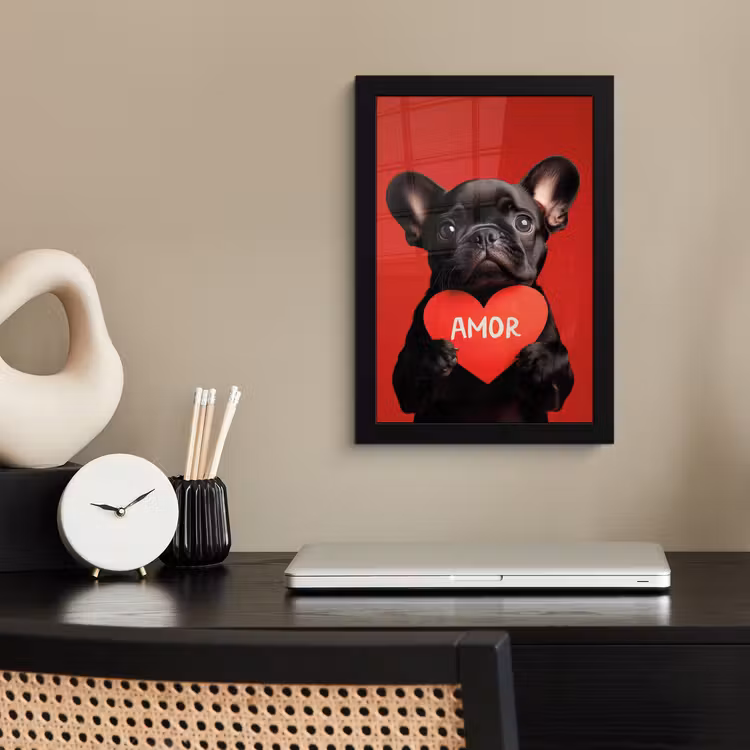 Poster met lijst - Amor - Hond - Hartje - Rood — 3