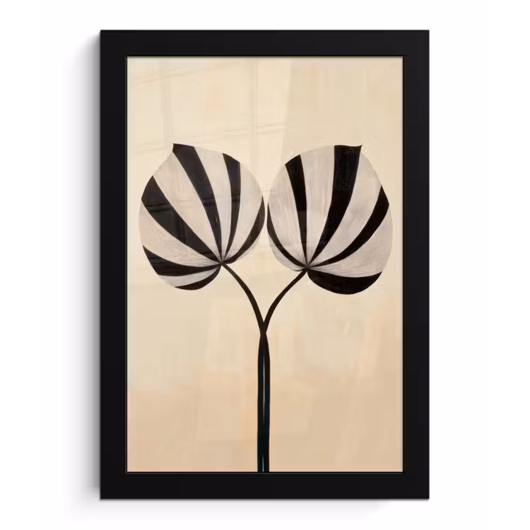 Poster met lijst - Bladeren - Gestreept - Stengel - Beige — 1