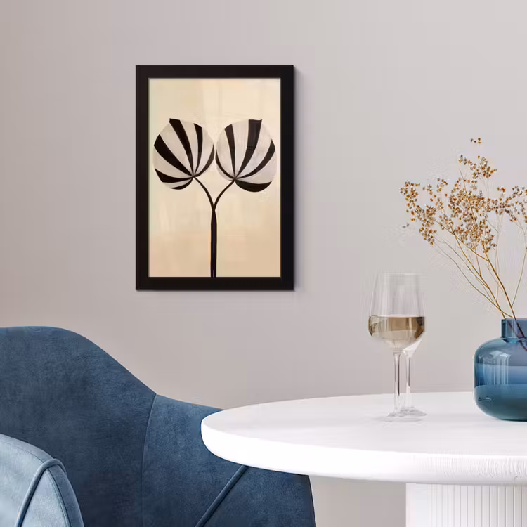 Poster met lijst - Bladeren - Gestreept - Stengel - Beige — 2