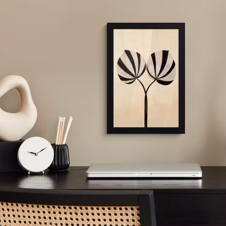 Poster met lijst - Bladeren - Gestreept - Stengel - Beige — 3