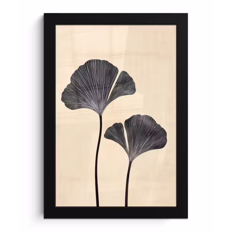 Poster met lijst - Bladeren - Minimalistisch - Zwart — 1