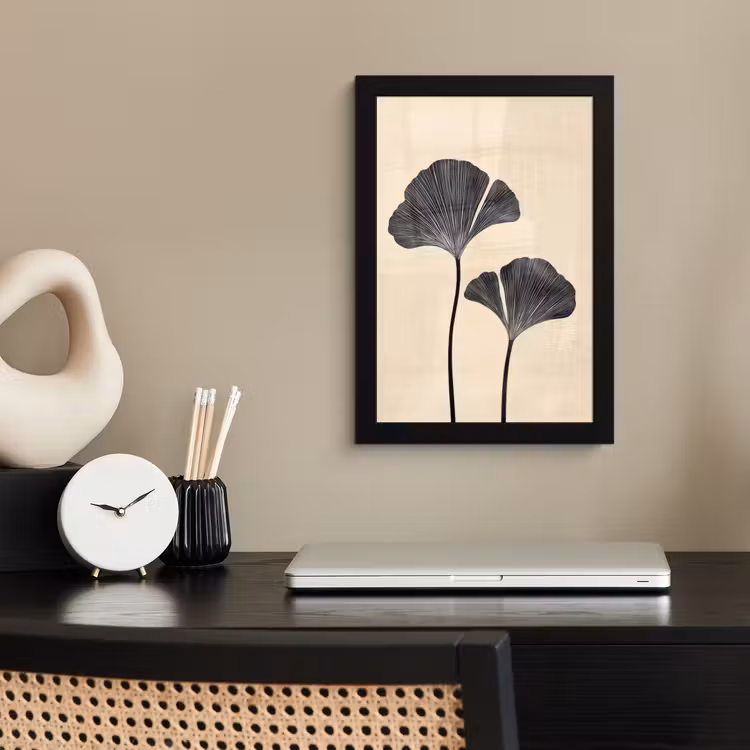Poster met lijst - Bladeren - Minimalistisch - Zwart — 3