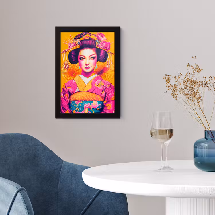 Poster met lijst - Bloemen - Vrouw - Kimono - Roze — 2