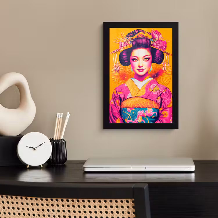 Poster met lijst - Bloemen - Vrouw - Kimono - Roze — 3