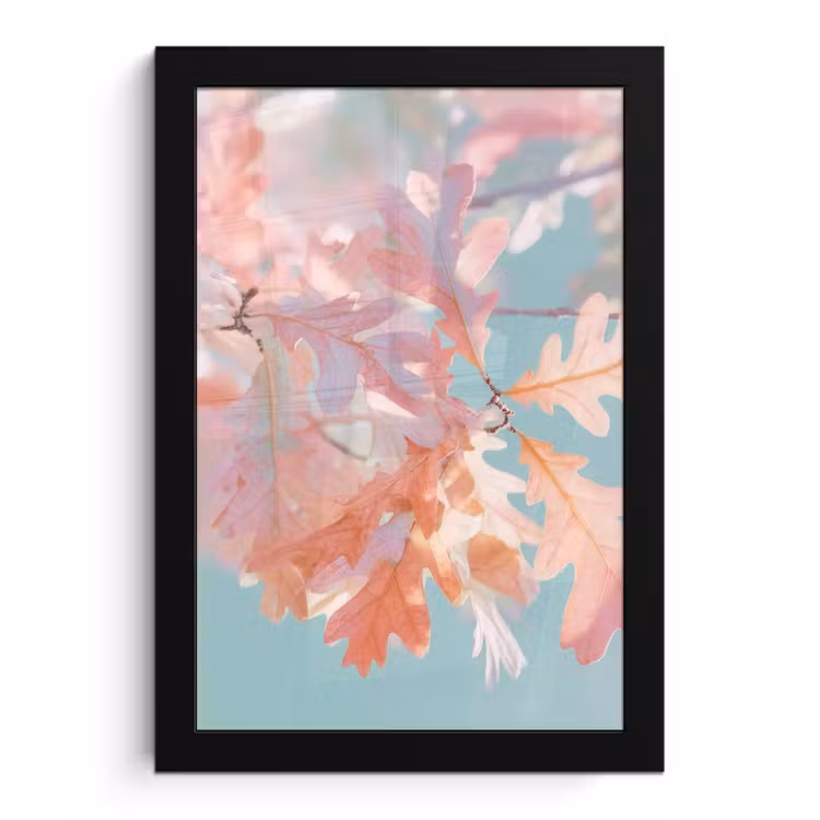 Poster met lijst - Eikenbladeren - Takken - Roze — 1