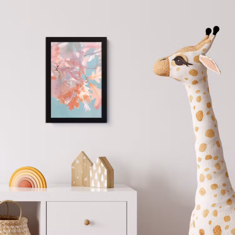 Poster met lijst - Eikenbladeren - Takken - Roze — 5