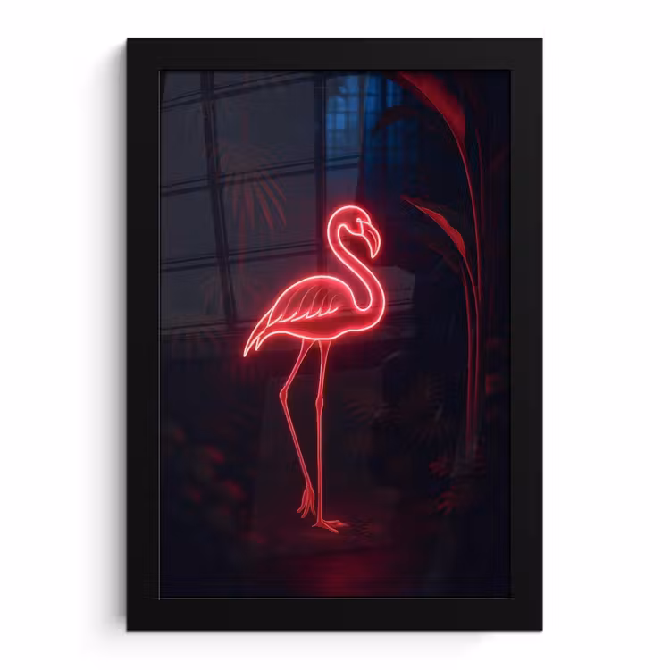 Poster met lijst - Flamingo - Roze - Neon - Licht — 1