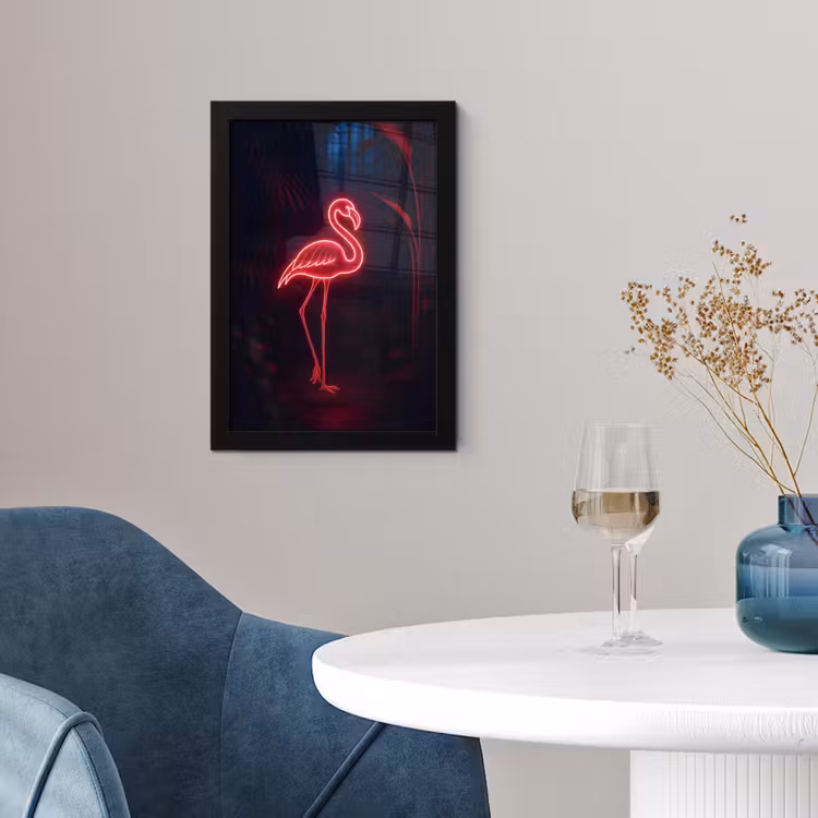 Poster met lijst - Flamingo - Roze - Neon - Licht — 2