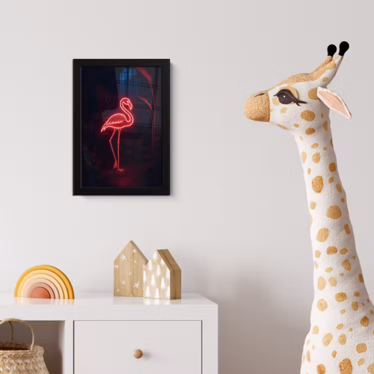 Poster met lijst - Flamingo - Roze - Neon - Licht — 5