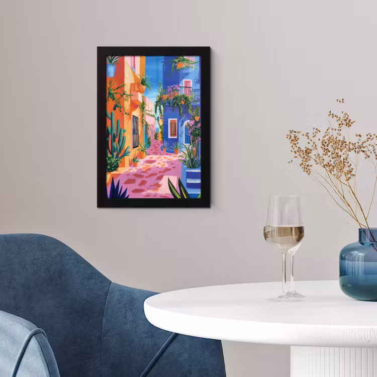 Poster met lijst - Geel - Blauw - Oranje - Huis — 2