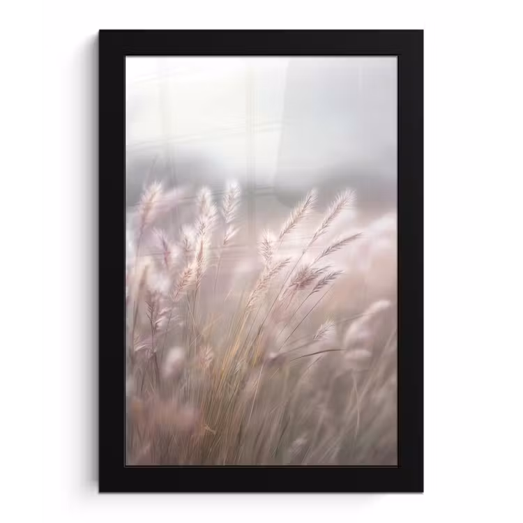Poster met lijst - Graspluimen - Wind - Beige - Mistig — 1