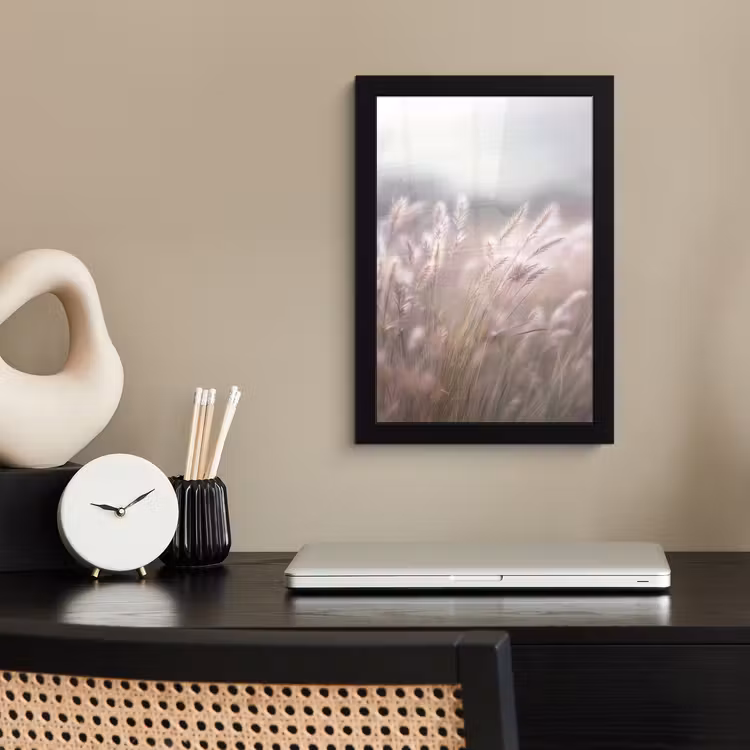 Poster met lijst - Graspluimen - Wind - Beige - Mistig — 3