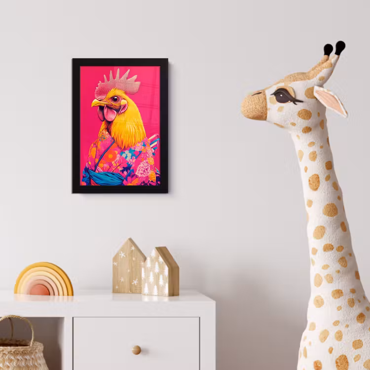 Poster met lijst - Haan - Kleurrijk - Kimono - Roze — 5