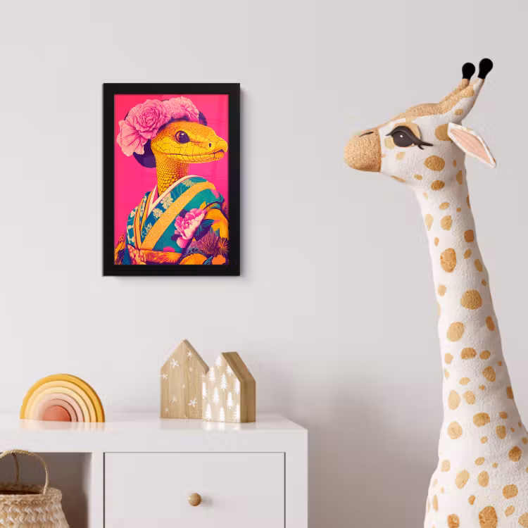 Poster met lijst - Hagedis - Bloemen - Roze - Kimono — 5