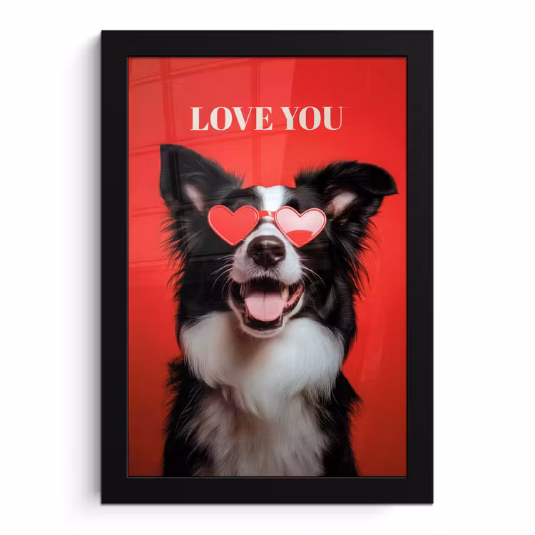 Poster met lijst - Hond - Hartjesbril - Loveyou - Rood — 1