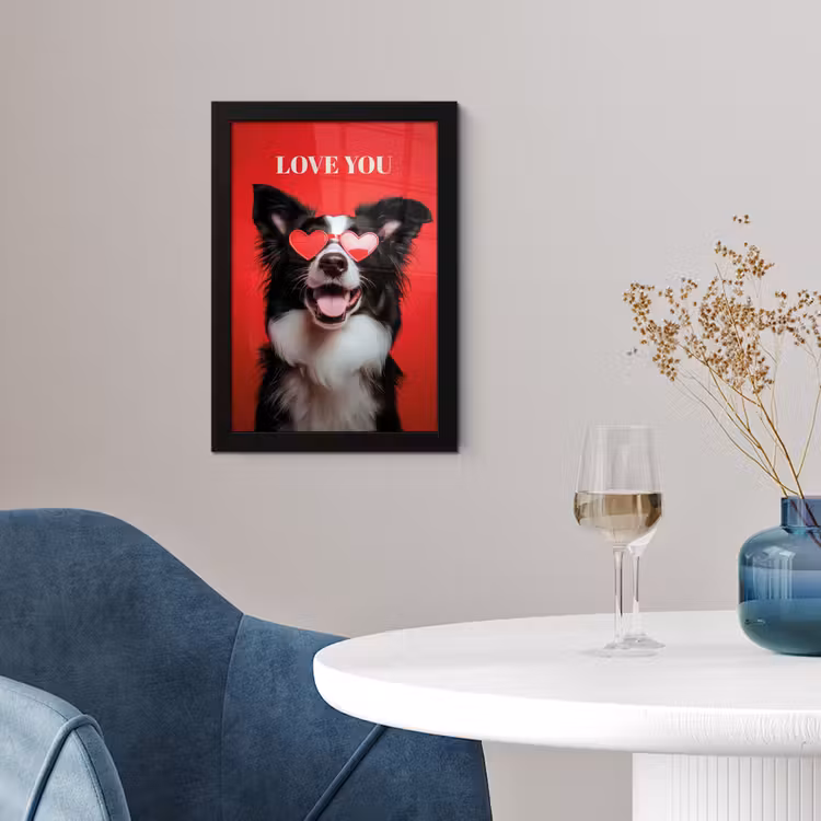 Poster met lijst - Hond - Hartjesbril - Loveyou - Rood — 2