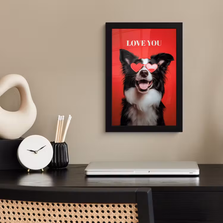 Poster met lijst - Hond - Hartjesbril - Loveyou - Rood — 3