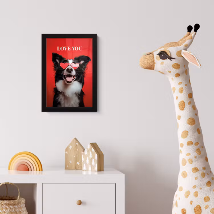 Poster met lijst - Hond - Hartjesbril - Loveyou - Rood — 5