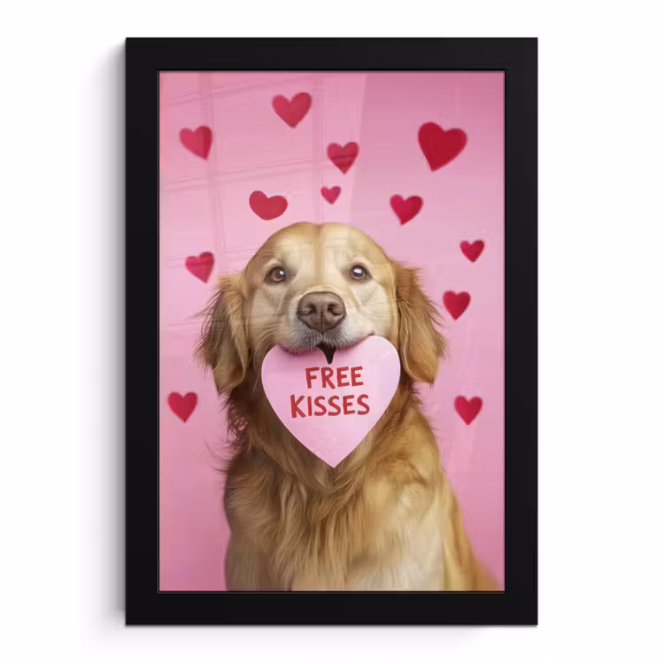 Poster met lijst - Hond - Kiss- Valentijn - Hartjes — 1