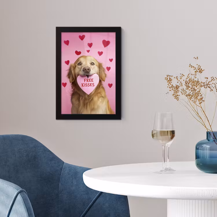 Poster met lijst - Hond - Kiss- Valentijn - Hartjes — 2