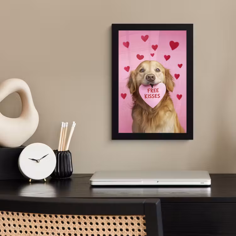 Poster met lijst - Hond - Kiss- Valentijn - Hartjes — 3