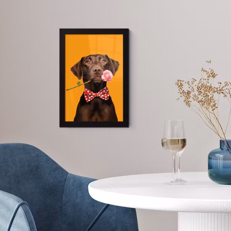 Poster met lijst - Hond - Oranje - Roos - Valentijn — 2