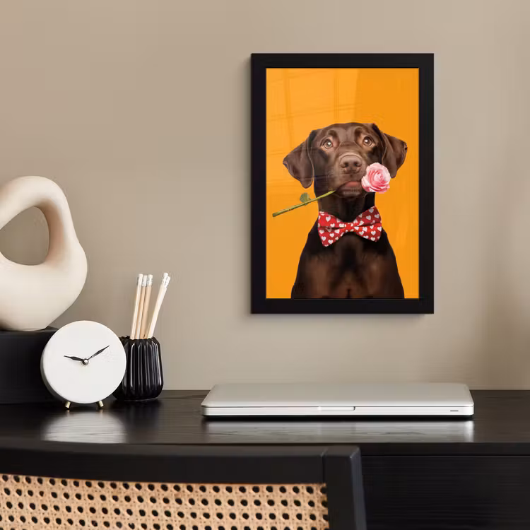 Poster met lijst - Hond - Oranje - Roos - Valentijn — 3