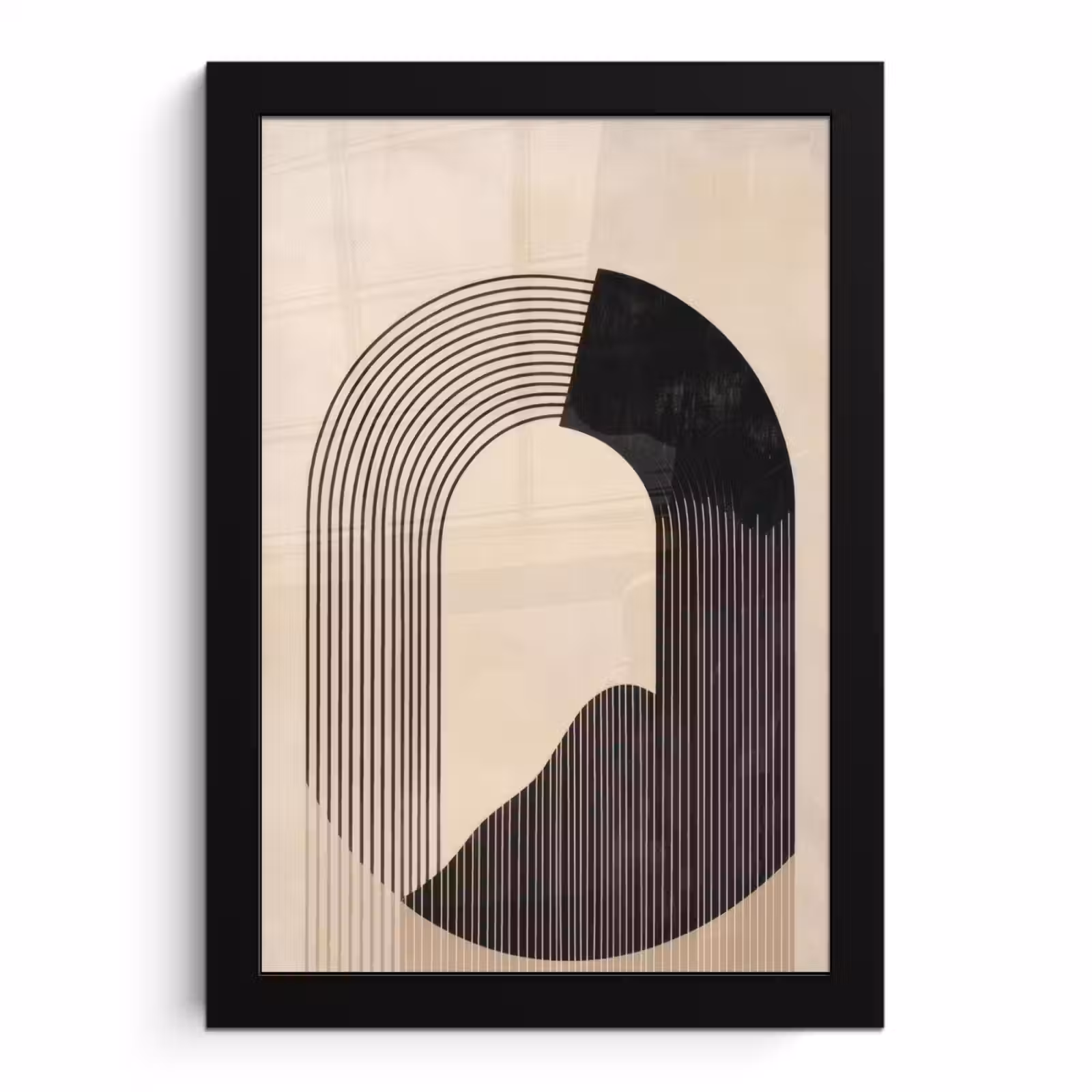 Poster met lijst - Grafisch gebogen motief - Beige — 1