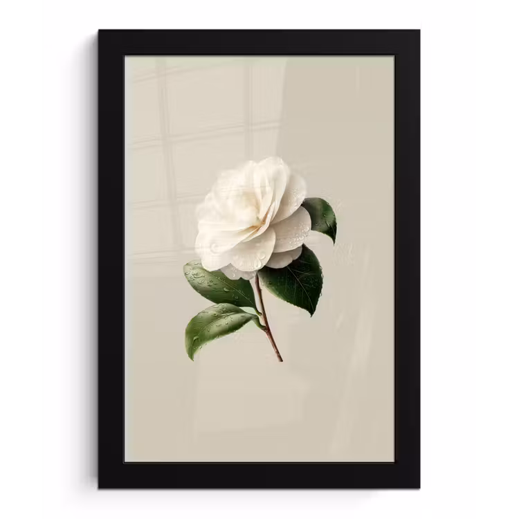 Poster met lijst - Cameliabloem - Wit - Groen — 1