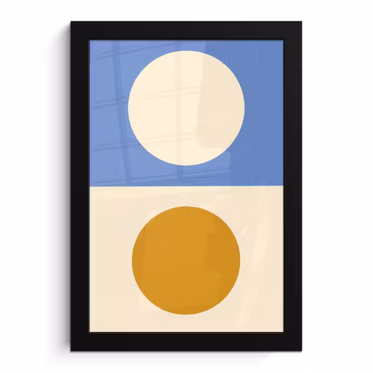 Poster met lijst - Cirkels - Symmetrisch - Wit - Blauw- Geel — 1