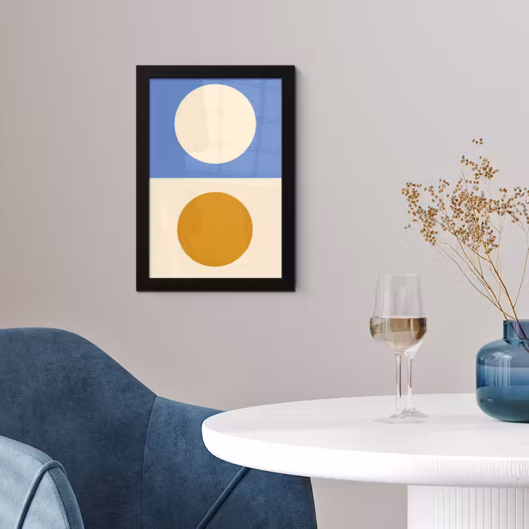 Poster met lijst - Cirkels - Symmetrisch - Wit - Blauw- Geel — 2