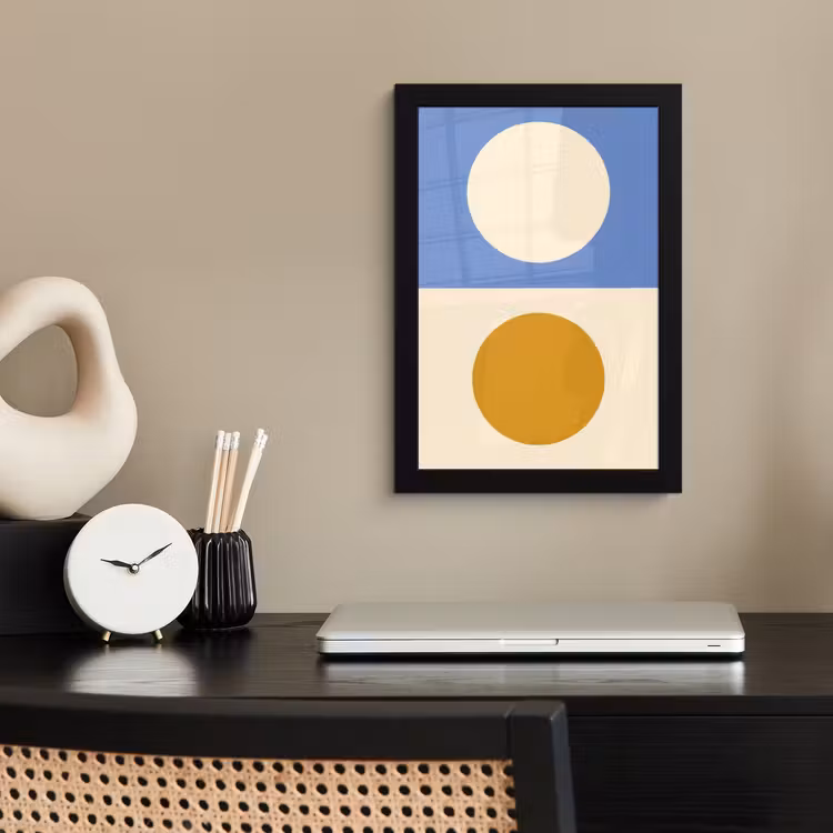 Poster met lijst - Cirkels - Symmetrisch - Wit - Blauw- Geel — 3