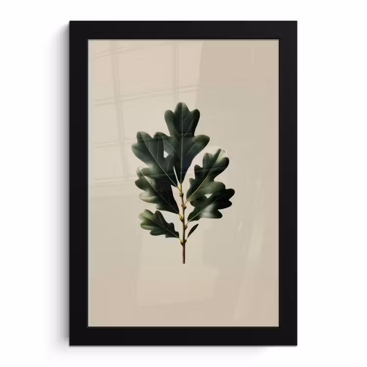 Poster met lijst - Eikenbladeren - Beige - Groen - Golvende randen — 1