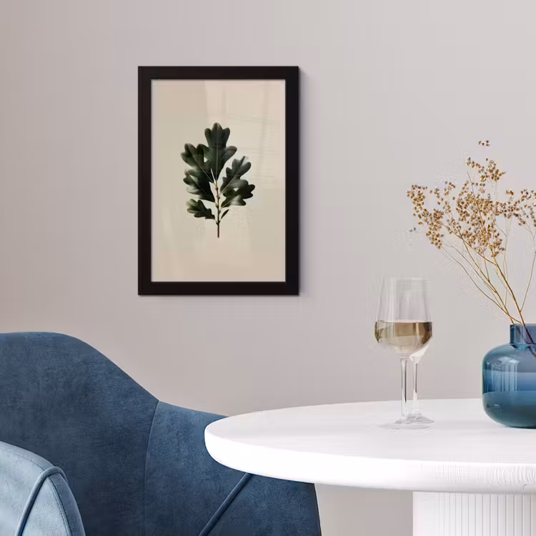 Poster met lijst - Eikenbladeren - Beige - Groen - Golvende randen — 2