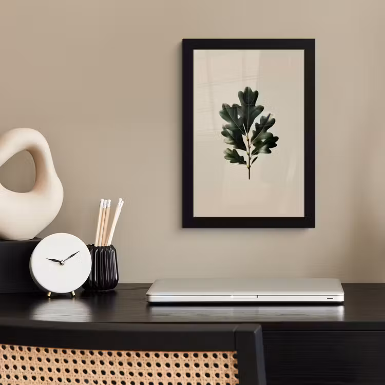 Poster met lijst - Eikenbladeren - Beige - Groen - Golvende randen — 3