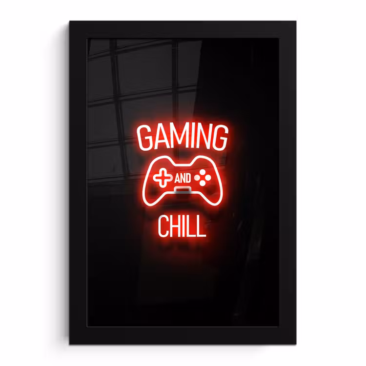 Poster met lijst - Gaming - Quotes - Gaming and chill - Neon - Rood — 1