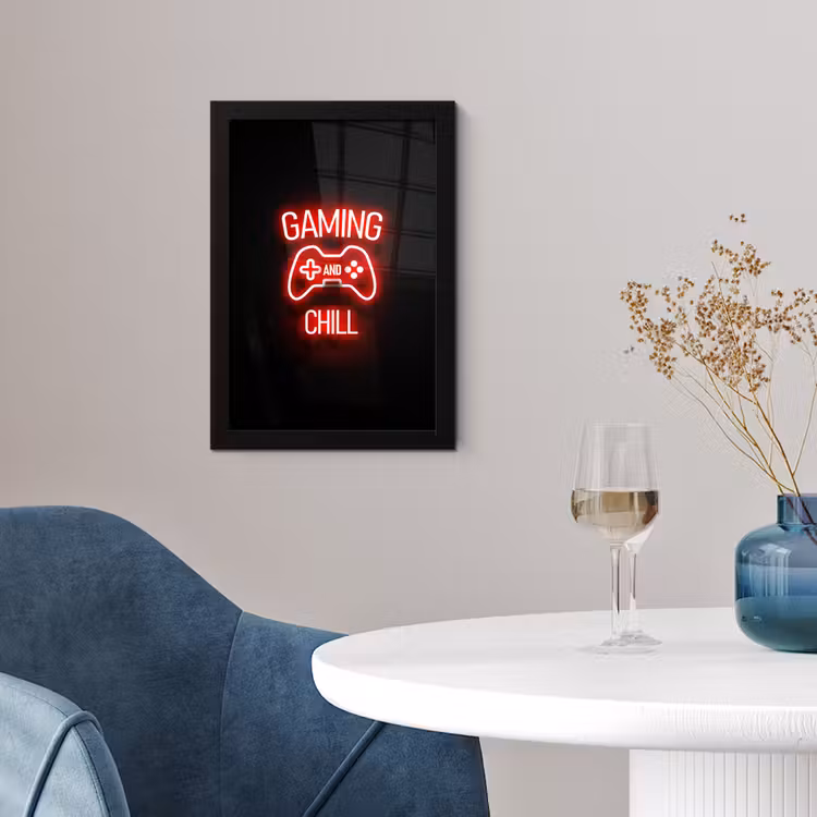 Poster met lijst - Gaming - Quotes - Gaming and chill - Neon - Rood — 2